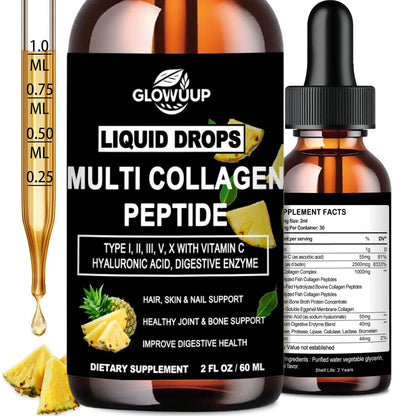 Multi Collagen Peptides Liquid Drops for Women & Men-Type I, II, III, V, X丨Hydrolyzed Collagen Peptides, Collagen Proteins W. Hyaluronic Acid, Biotin & Vitamin C for Hair Skin & Joint Gut Health GLOVVUUPBuy Supplements Australia