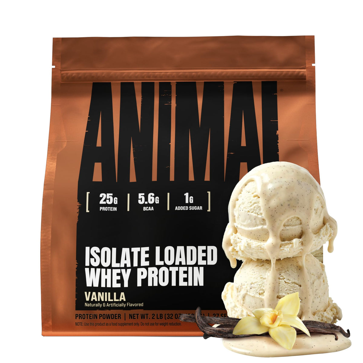 Animal Whey Isolate Protein Powder - Loaded for Pre & Post Workout Muscle Builder and Recovery with Digestive Enzymes for Men & Women - 25g Protein, Great Taste, Low Sugar - Vanilla 2 lbs