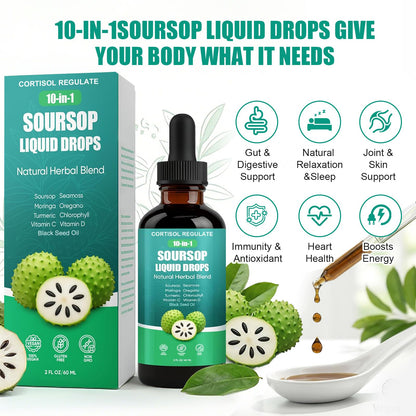 CORTISOL REGULATE Soursop Liquid Drops, 10-in-1 Blend with Sea Moss, Moringa, Turmeric, Black Seed Oil, Oregano, and More, 2 fl oz (1 Pack) CORTISOL REGULATE buy supplements Au