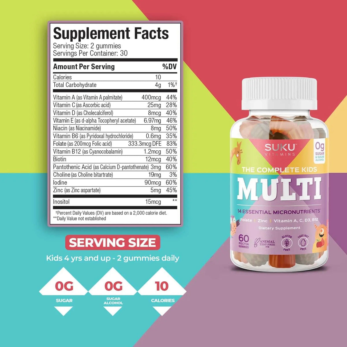 SUKU The Complete Kids Multivitamin Gummies – Vitamins A, C, D, E, B6, B12, Folate & Zinc – Immune Support SUKU