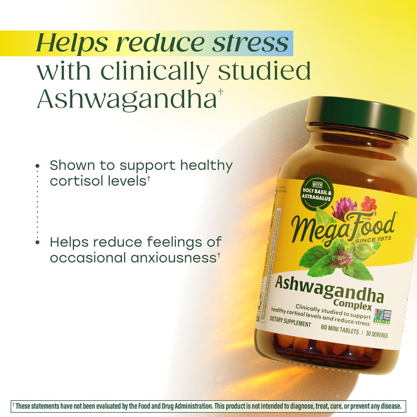 MegaFood Ashwagandha Complex (Formerly Stress Protect) - Ashwagandha Supplements Astragalus Root & Holy Basil - Vegetarian, Gluten Free, Cortisol Supplement - 60 Mini Tablets, 30 Servings MegaFoodBuy Supplements Australia