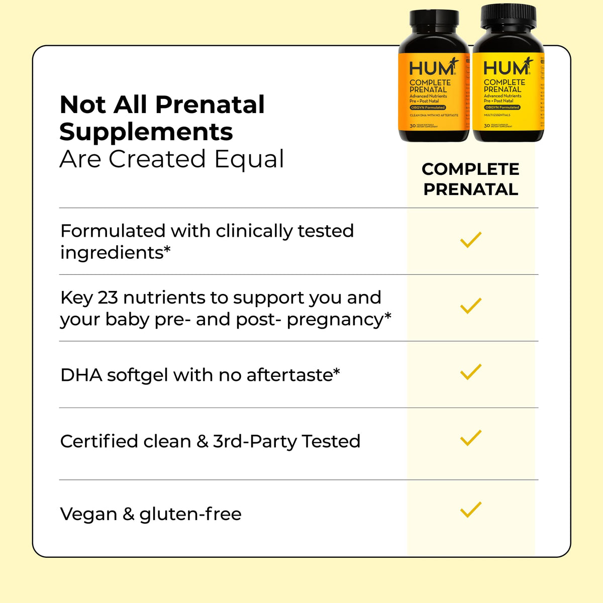 HUM Complete Prenatal Multivitamin for Women with Folate, DHA, and Choline, 23 Nutrients for Daily Support, Gluten Free, Non GMO Supplement for Pre, During, and Post Pregnancy, 30 Vegan Capsules HUMBuy Supplements Australia