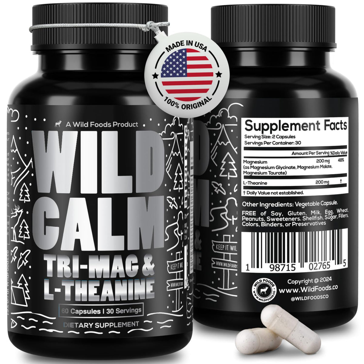 Wild Foods Tri-Mag & L-Theanine – Triple Magnesium Complex for Sleep w/L Theanine – Magnesium Glycinate, Malate, Taurate – 100% Natural – 60 Capsules Wild FoodsBuy Supplements Australia