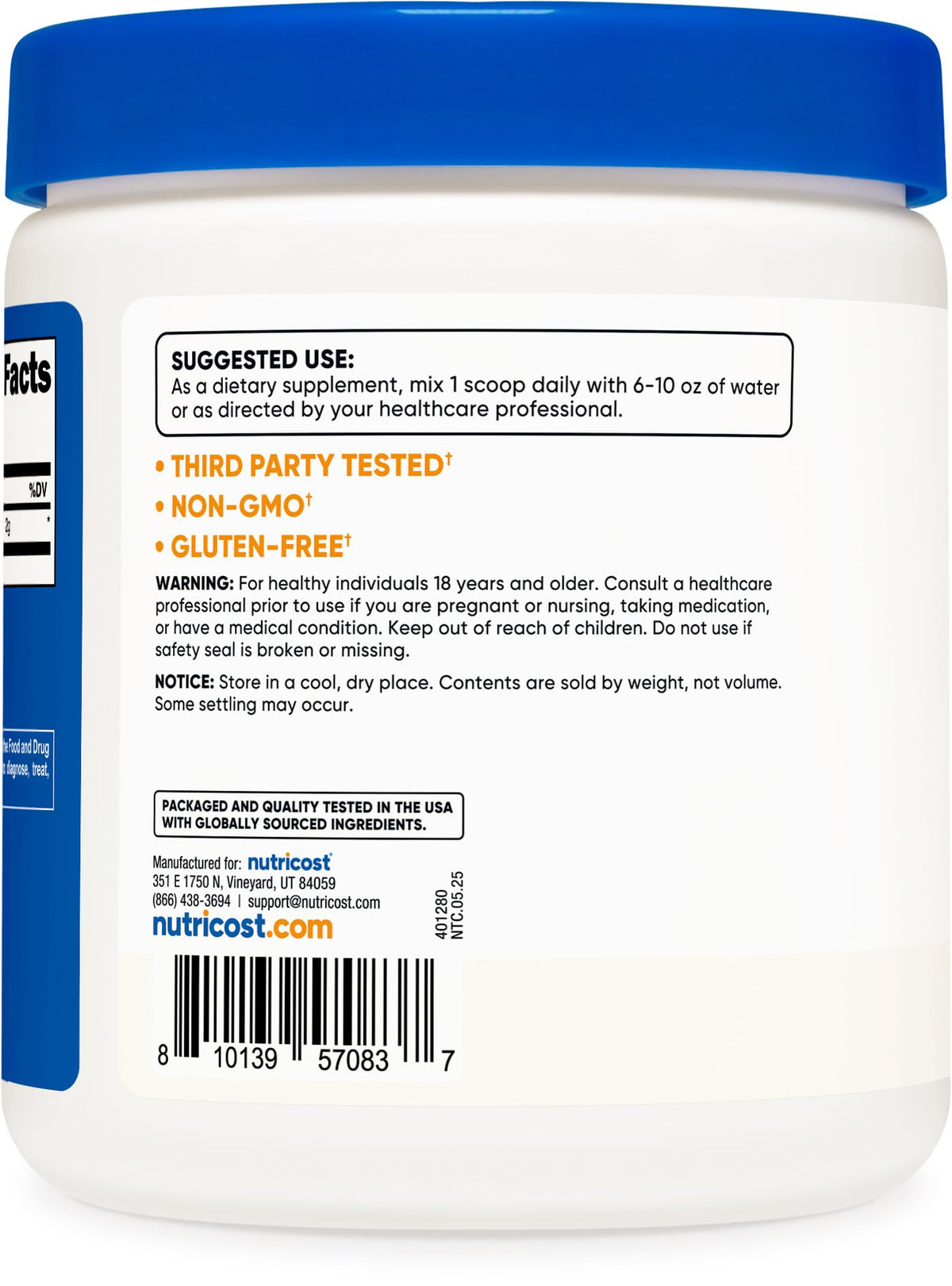 Nutricost Taurine Powder 250 Grams - 125 Servings, 2000mg Per Serving NutricostBuy Supplements Australia