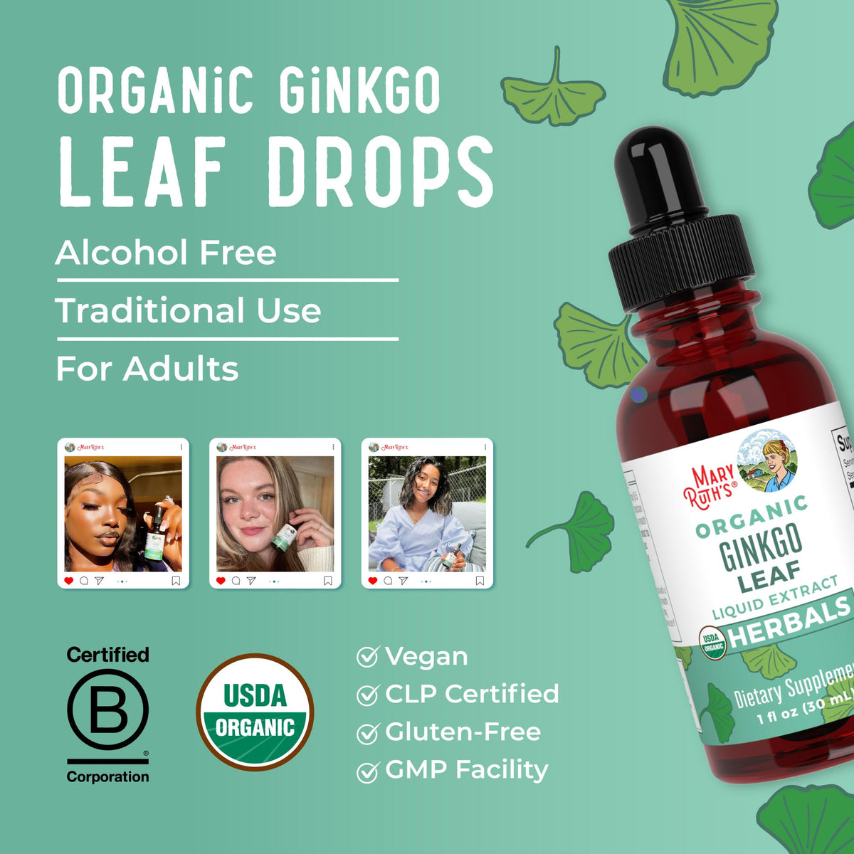 MaryRuth Organics Ginkgo Leaf Liquid Drops | Herbal Supplement | Nootropic | Circulatory System & Nervous System Health | USDA Organic | Non-GMO | Vegan | 60 Servings MARYRUTH'SBuy Supplements Australia