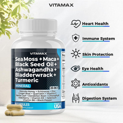 Sea Moss 3000mg Maca 1000mg Black Seed Oil 2000mg Ashwagandha 1000mg Bladderw VitamaxBuy Supplements Australia