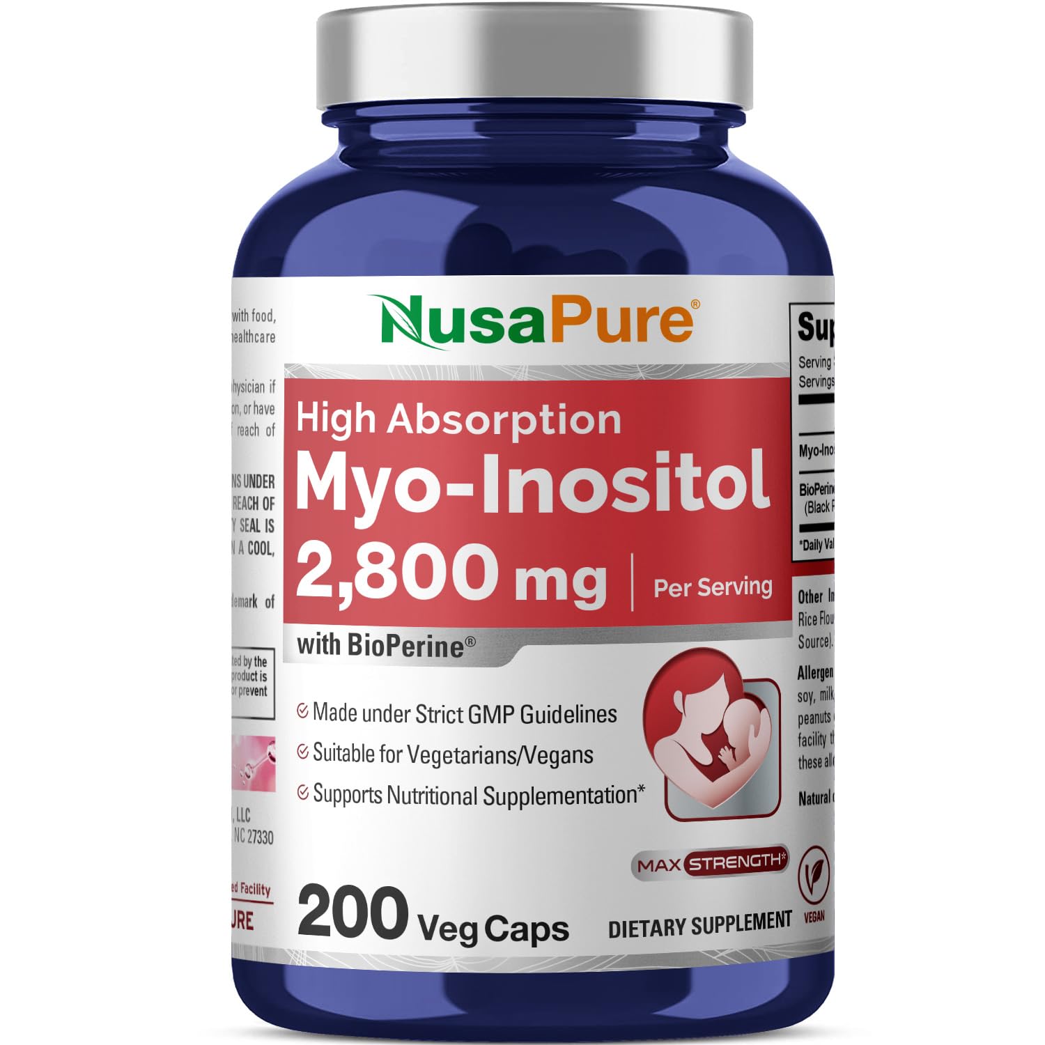 NusaPure Myo-Inositol - Suitable for Vegetarian/Vegan, Non - GMO - 2800mg, 200 Capsules NusaPureBuy Supplements Australia