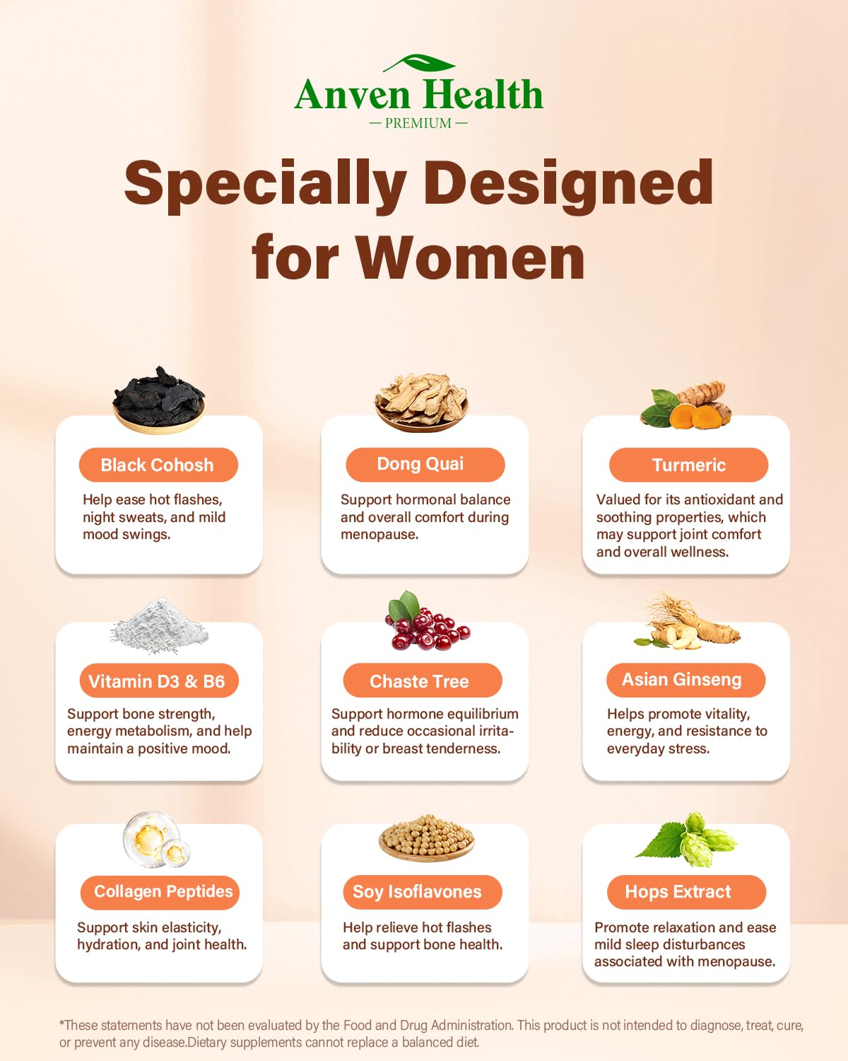 Anven Health Menopause Supplements for Women, Vitamin D3 & B6, Menopause Relief Probiotics Supports Hot Flashes, Night Sweats, Bloating & Gut Health with Black Cohosh, Herbs, Collagen | 60 Veggie Caps Anven HealthBuy Supplements Australia