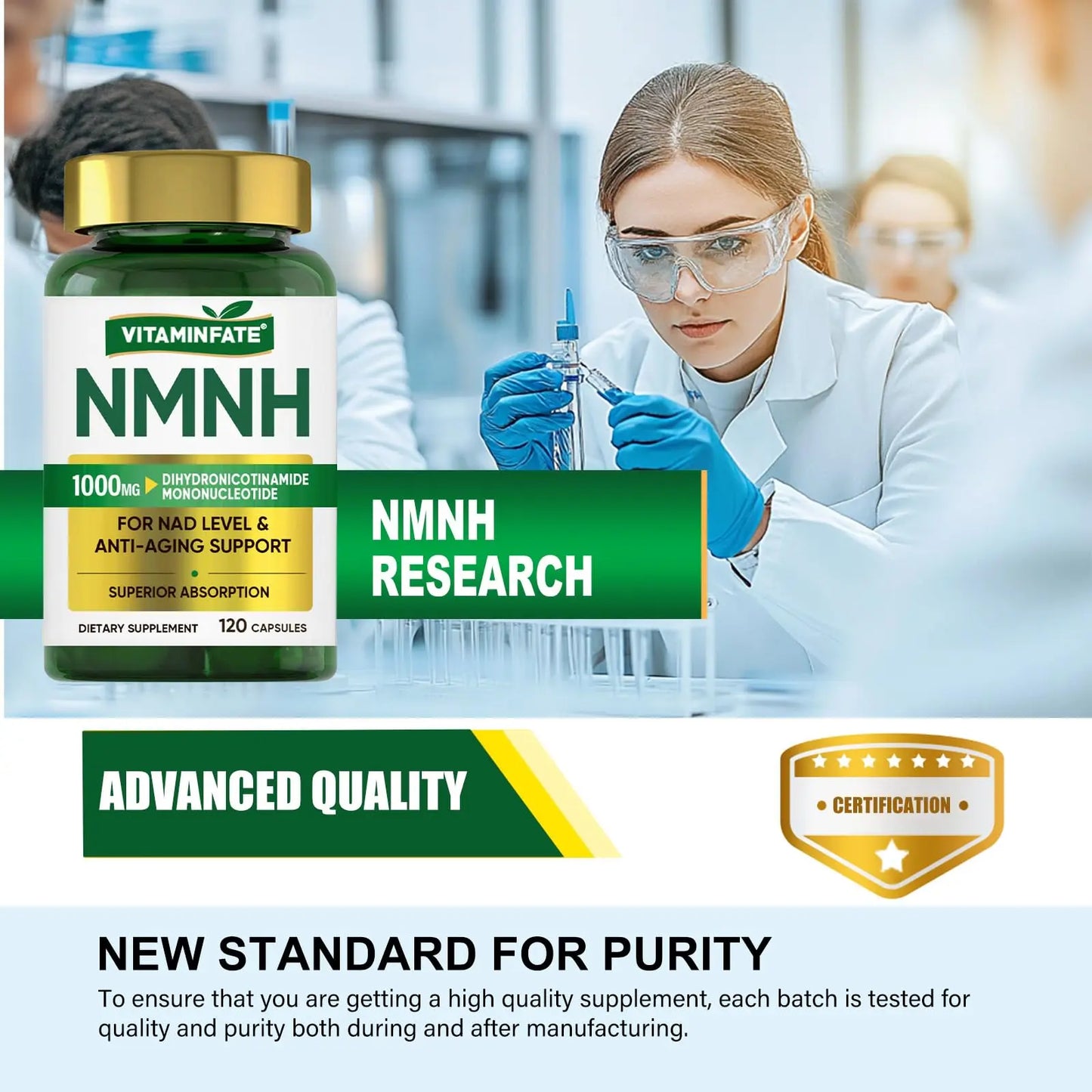VITAMINFATE NMNH Supplement 1000 mg - 120 Capsules | NMN Alternative | Supports Anti-Aging, Cellular Energy and Repair, Metabolism & Brain Boost VITAMINFATEBuy Supplements Australia