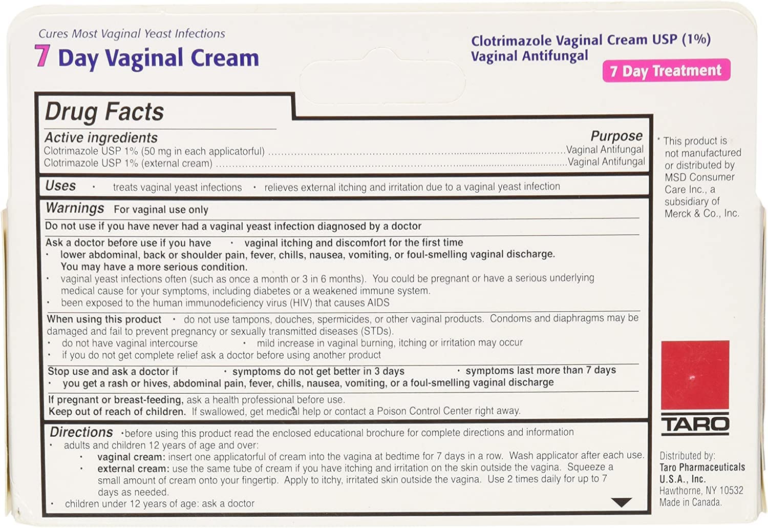 Taro Clotrimazole 7 Vaginal Cream 45 g (Pack of 12) TAROBuy Supplements Australia