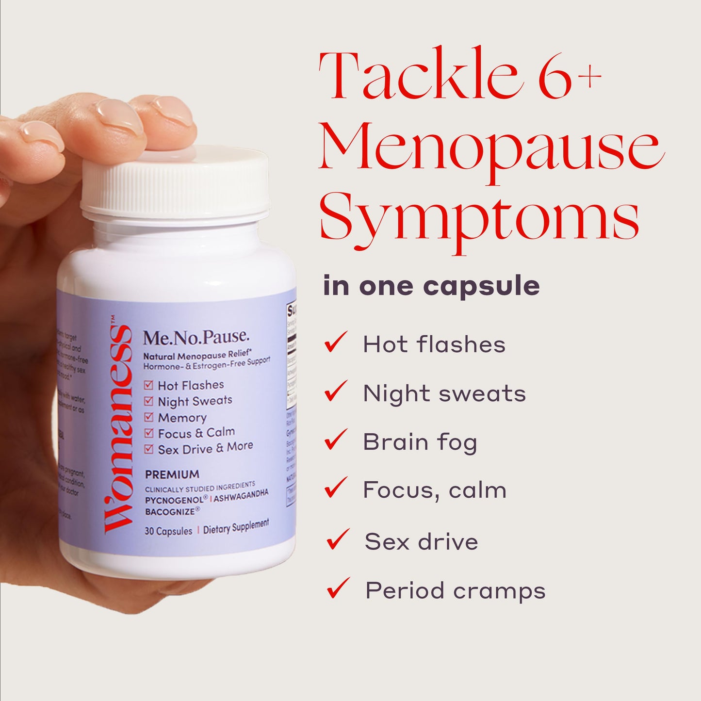 Womaness Menopause Supplements for Women - Hormone Balance for Women Perimenopause and Menopause - Ashwagandha, Pycnogenol and Bacognize for Hot Flashes, Brain Fog and Mood Hormone Free - 30 Capsules WomanessBuy Supplements Australia