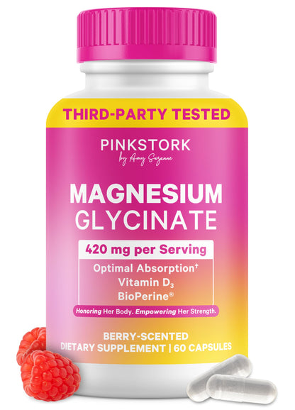 Pink Stork Magnesium Glycinate with Vitamin D - Magnesium Supplement for Women to Support Natural Calm, Mood, and Sleep - Hormone Balance for Women - 60 Capsules, Berry Essence, 1 Month Supply Pink StorkBuy Supplements Australia