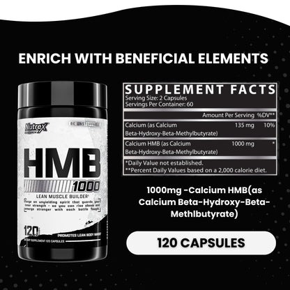 Nutrex Research HMB 1000 MG | Supports Muscle Recovery, Reduce Skeletal Muscle Damage, Increased Strength, Prevent Muscle Loss | 120 Capsules Nutrex Research buy supplements Au