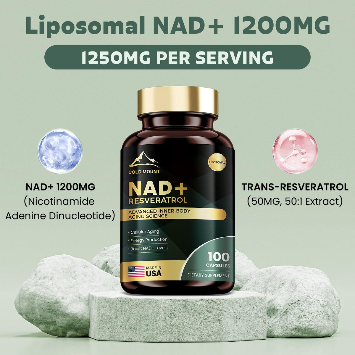 MEGNETA Liposomal NAD+ Supplement 1200mg with Trans Resveratrol - Boost NAD+ Levels, Energy & Anti-Aging Support - Vegan, 100 Capsules MEGNETABuy Supplements Australia
