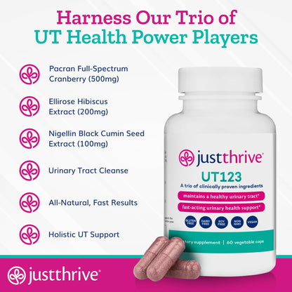 Just Thrive UT123 - Supports Urinary Tract Health for Women - Made with Cranberry, 60 Capsules Just ThriveBuy Supplements Australia