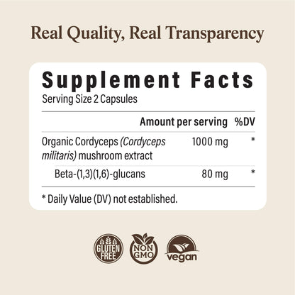 Real Mushrooms Capsules Supplements - Organic Cordyceps Mushroom Powder in Capsules - Energy and Performance Mushrooms with Verified Beta Glucans - Vegan, Non-GMO, 300 Capsules Real Mushrooms buy supplements Au