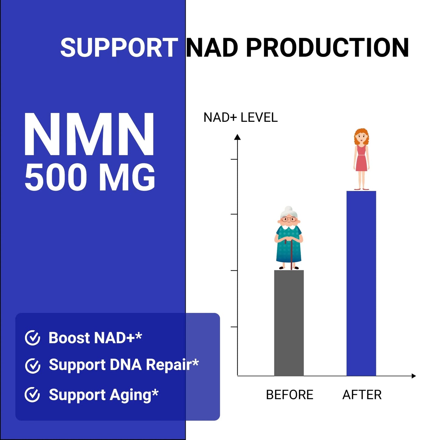 UpNourish NMN 500mg 120 Capsules - Beta Nicotinamide Mononucleotide NAD Supplement - Nicotinamide Riboside Alternative for Women & Men UpNourishBuy Supplements Australia
