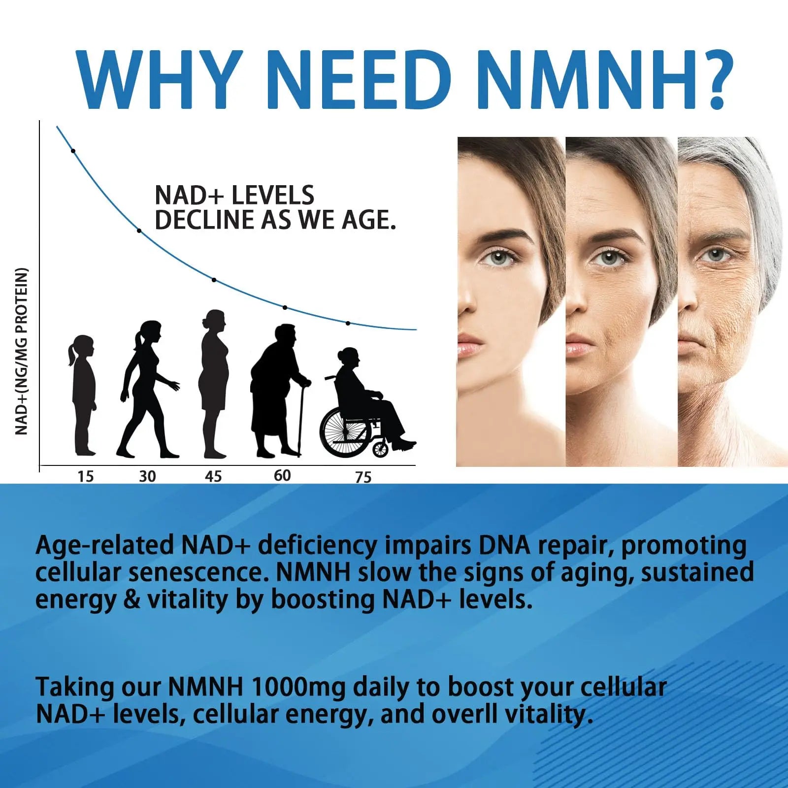 YZQ WAIDE NMNH (Dihydronicotinamide Mononucleotide), 1000mg NMNH Supplement to Boost NAD+ Levels Resveratrol Supplement with Quercetin for Energy, Aging, Non-GMO, Gluten Free, 120 Capsules YZQ WAIDEBuy Supplements Australia