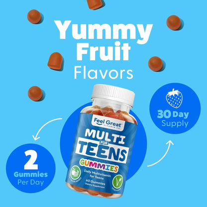 Feel Great Teen Vitamins Multivitamin Gummies | Citrus & Strawberry Flavor for Teen Boys & Girls | for Bone, Muscle & Immune Support | The Feel Great Vitamin Company
