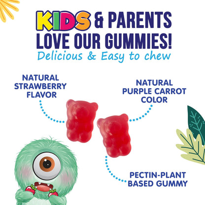 Fiber Gummies for Kids 4g Per Serving - Daily Fiber Gummy Supplement for Kids - Soluble Inulin Prebiotic Gummy for Digestive Health Support - Plant-Based Regularity