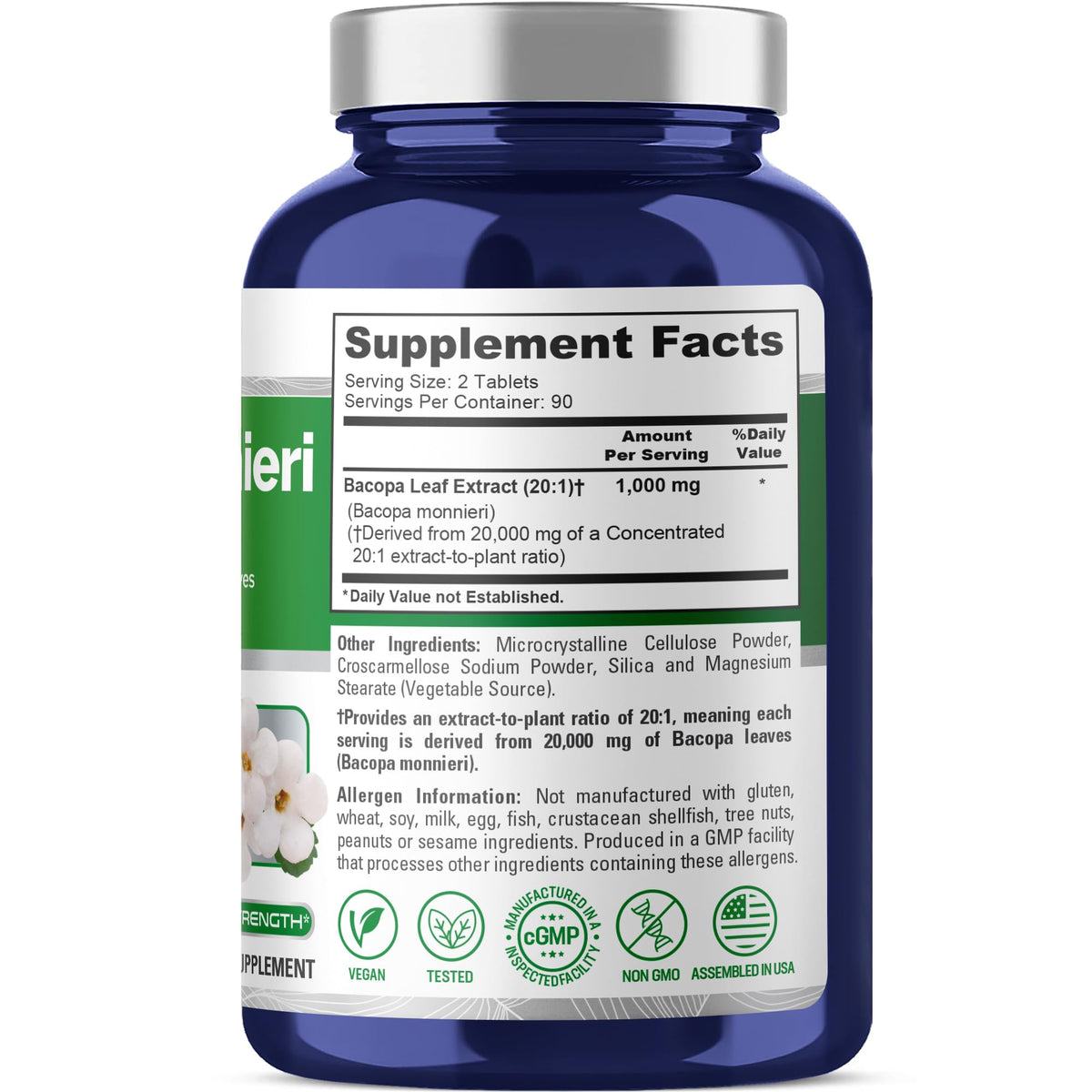 NusaPure Bacopa Leaf Monnieri Extract 20,000 mg 180 Tablets (Extract 20:1, Non-GMO, Gluten Free & Vegan) NusaPureBuy Supplements Australia