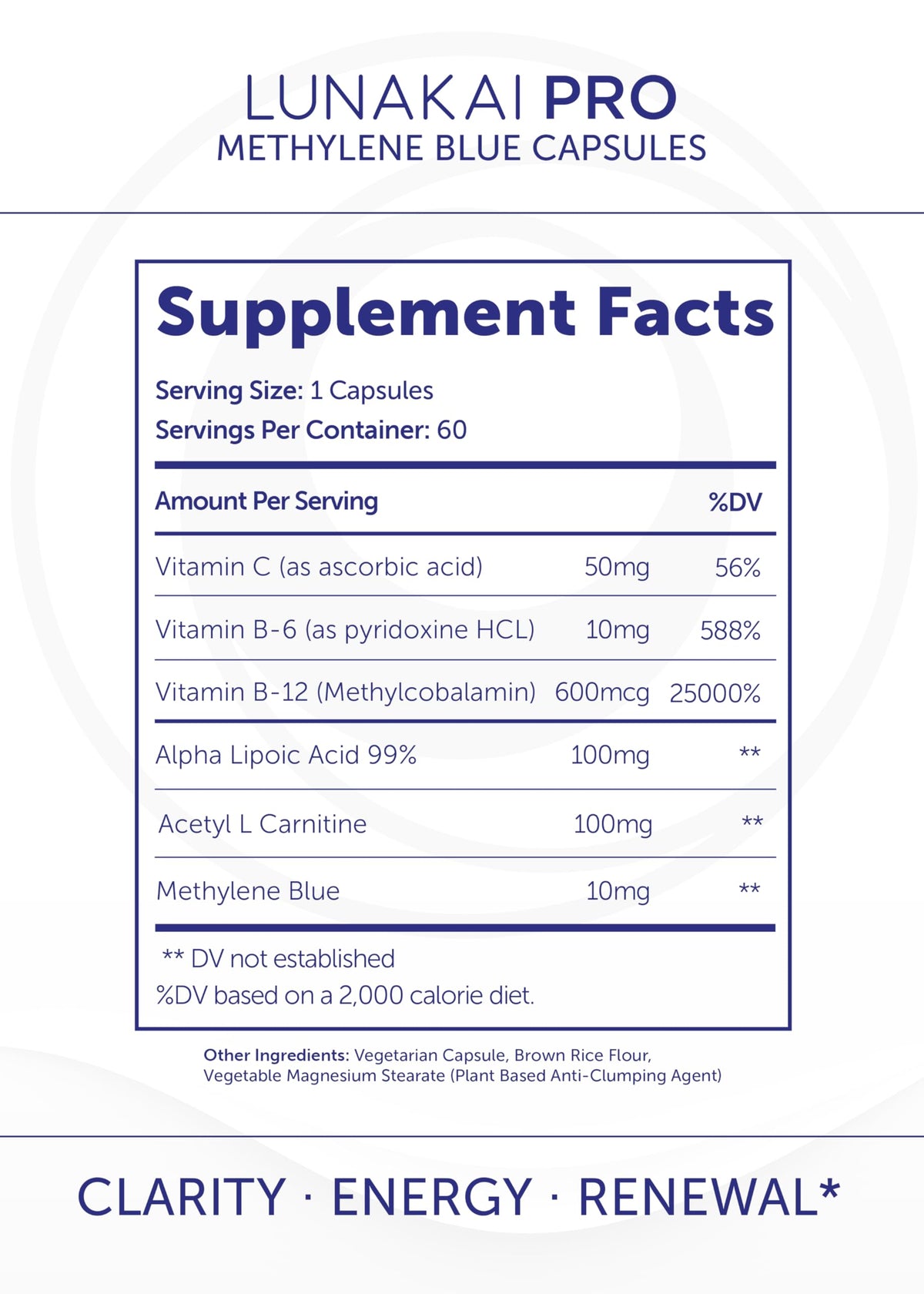 Lunakai PRO USA Made Methylene Blue Capsules Pharmaceutical Grade with Vitamin C, B6, B12 – 3rd-Party Tested Daily Brain & Focus Support Supplement for Humans, 60ct Lunakai buy supplements Au