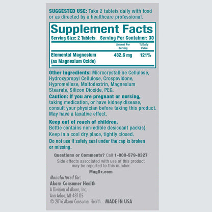 Mag-Ox Magnesium Supplement, Pharmaceutical Grade Magnesium Oxide 483mg, Most Concentrated Form of Magnesium, 120 Tablets (Pack of 3) Mag-Ox 400Buy Supplements Australia