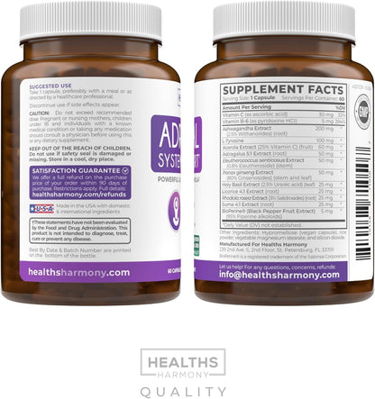 Adrenal System Support & Cortisol Manager (2 Month Supply) Powerful Ashwagandha & L-Tyrosine Fatigue Supplement - Maintain Balanced Cortisol Levels, Health, & Stress Relief - Non-GMO - 60 Capsules Healths HarmonyBuy Supplements Australia