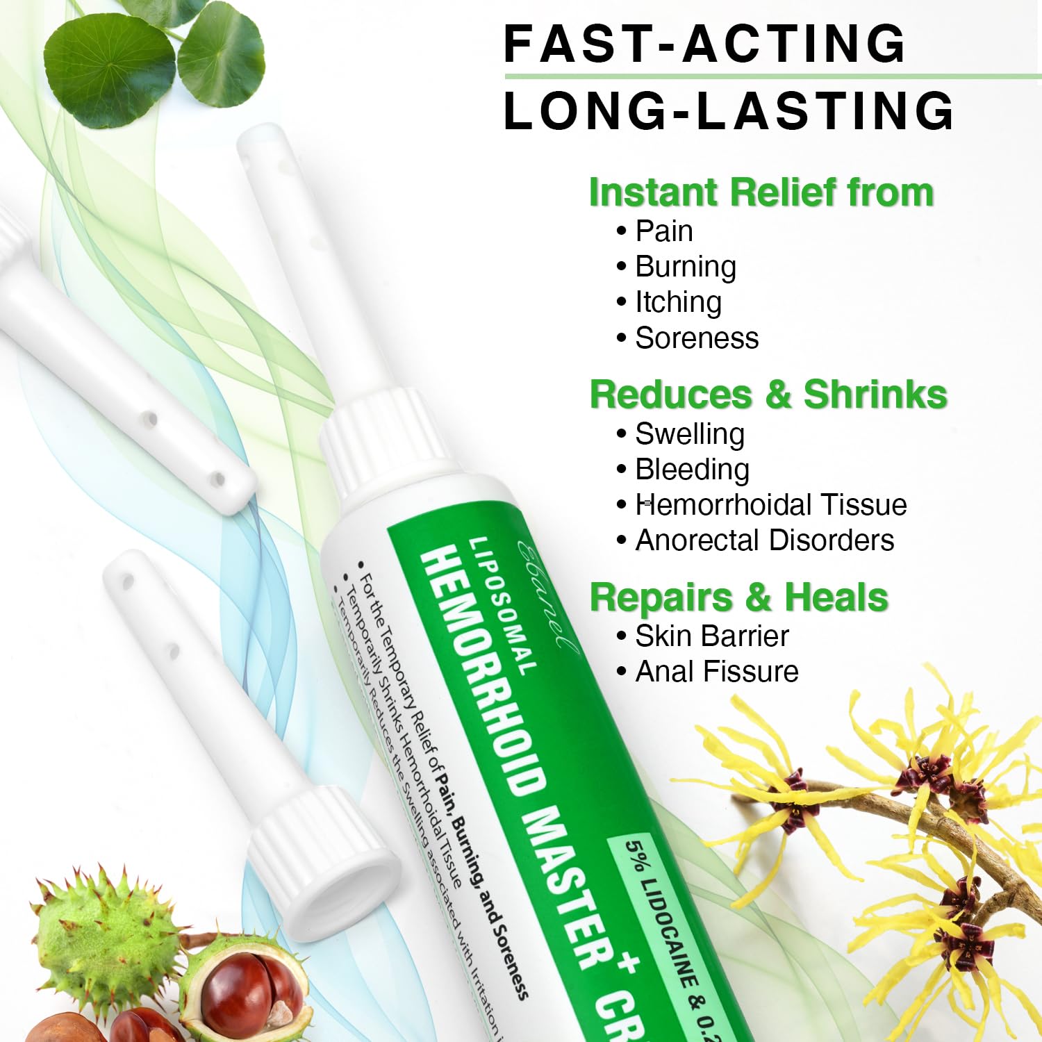 Ebanel 5% Lidocaine Hemorrhoid Treatment Cream with Witch Hazel, Phenylephrine, Horse Chestnut, Vitamin B6, Zinc Oxide, External and Internal Hemorrhoids Treatment Burn Itch Pain Relief Anal Cream Ebanel buy supplements Au