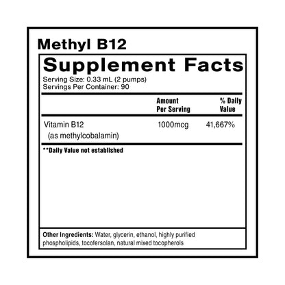 Quicksilver Scientific Methyl B12-1000mcg Vitamin B12 as Methylcobalamin - with Nano Technology for Superior Absorption - Supportive Energy Supplement (30ml / 90 Servings) Quicksilver ScientificBuy Supplements Australia
