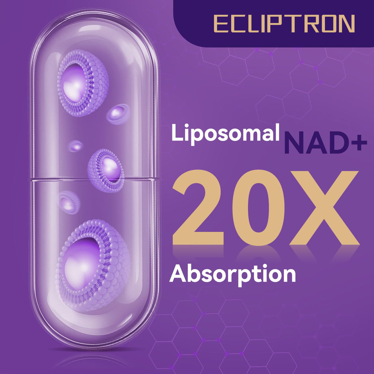 Ecliptron NAD+ Supplement for Women & Men 1800mg - Liposomal NAD Plus with Nicotinamide Riboside & Resveratrol, Anti-Aging | Mitochondrial Health | Radiant Skin - 60 Capsules EcliptronBuy Supplements Australia