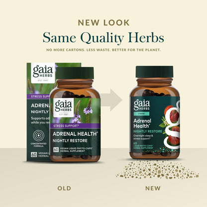 Gaia Herbs Adrenal Health Nightly Restore - Herbal Supplement with Ashwagandha, Magnolia Bark, Cordyceps, Lemon Balm & More* - 60 Vegan Liquid Phyto-Caps (30 Servings) Gaia HerbsBuy Supplements Australia