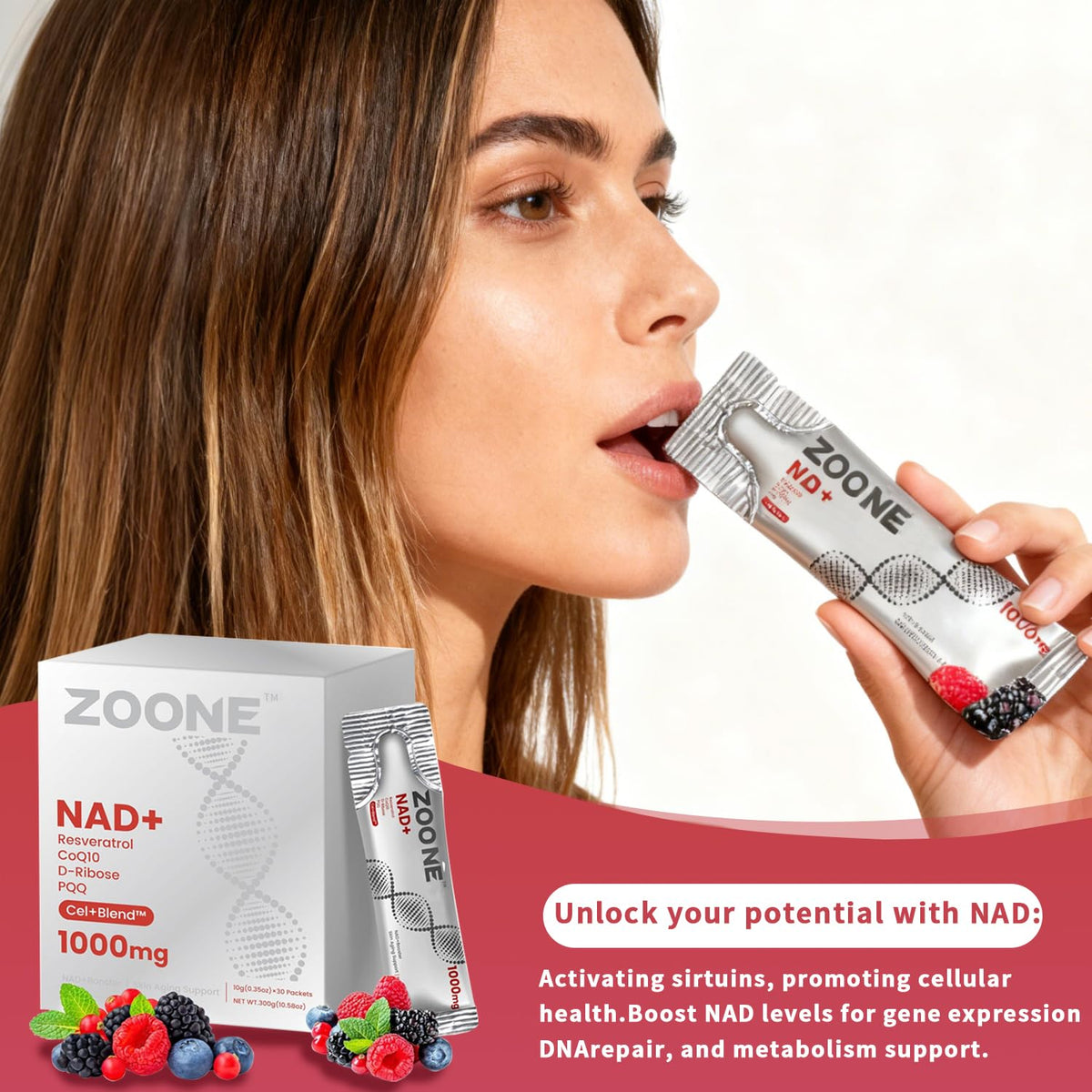 Zoone NAD Resveratrol Supplement, NAD+ Liquid Supplement 1000mg, with Nicotinamide Riboside, Resveratrol & PQQ, NAD Supplements for Men & Women, Healthy Aging & Boosts Cellular Energy – 30 Packs ZooneBuy Supplements Australia