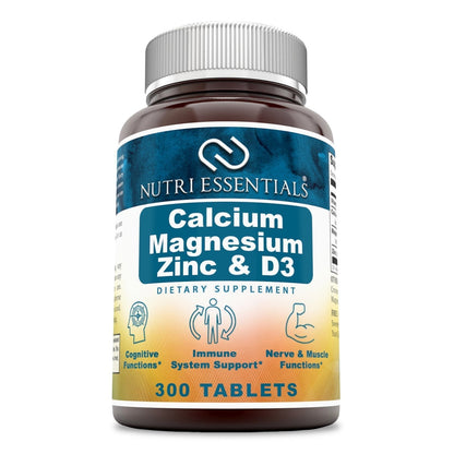Nutri Essentials Calcium Magnesium Zinc + Vitamin D3 Tablets- Promotes Strong Bones & Teeth, Support Nerve & Muscle Function* (300 Count) Nutri EssentialsBuy Supplements Australia