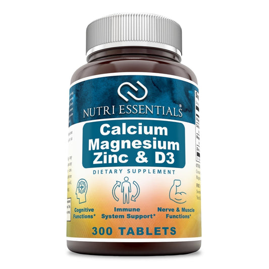 Nutri Essentials Calcium Magnesium Zinc + Vitamin D3 Tablets- Promotes Strong Bones & Teeth, Support Nerve & Muscle Function* (300 Count) Nutri EssentialsBuy Supplements Australia