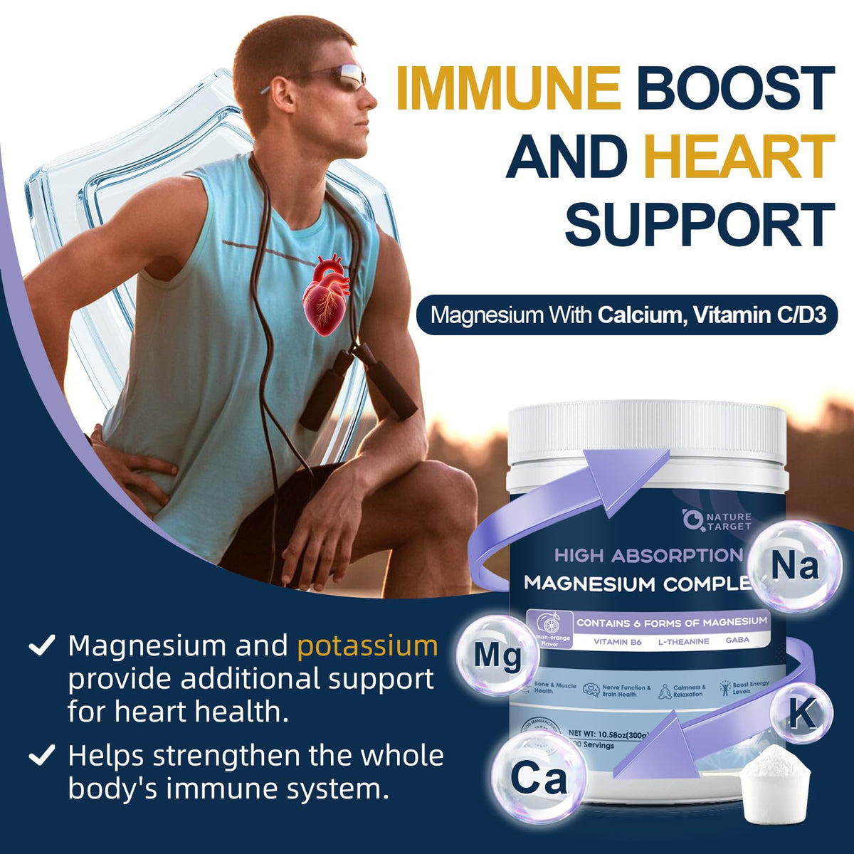 NATURE TARGET Magnesium Powder Supplement with Glycinate, Citrate, Malate, Magnesium Complex with L-Theanine & Vitamin B6 for Muscle, Heart & Brain, Vegan, 10.58 oz (100 Servings), Lemon Orange Flavor NATURE TARGETBuy Supplements Australia