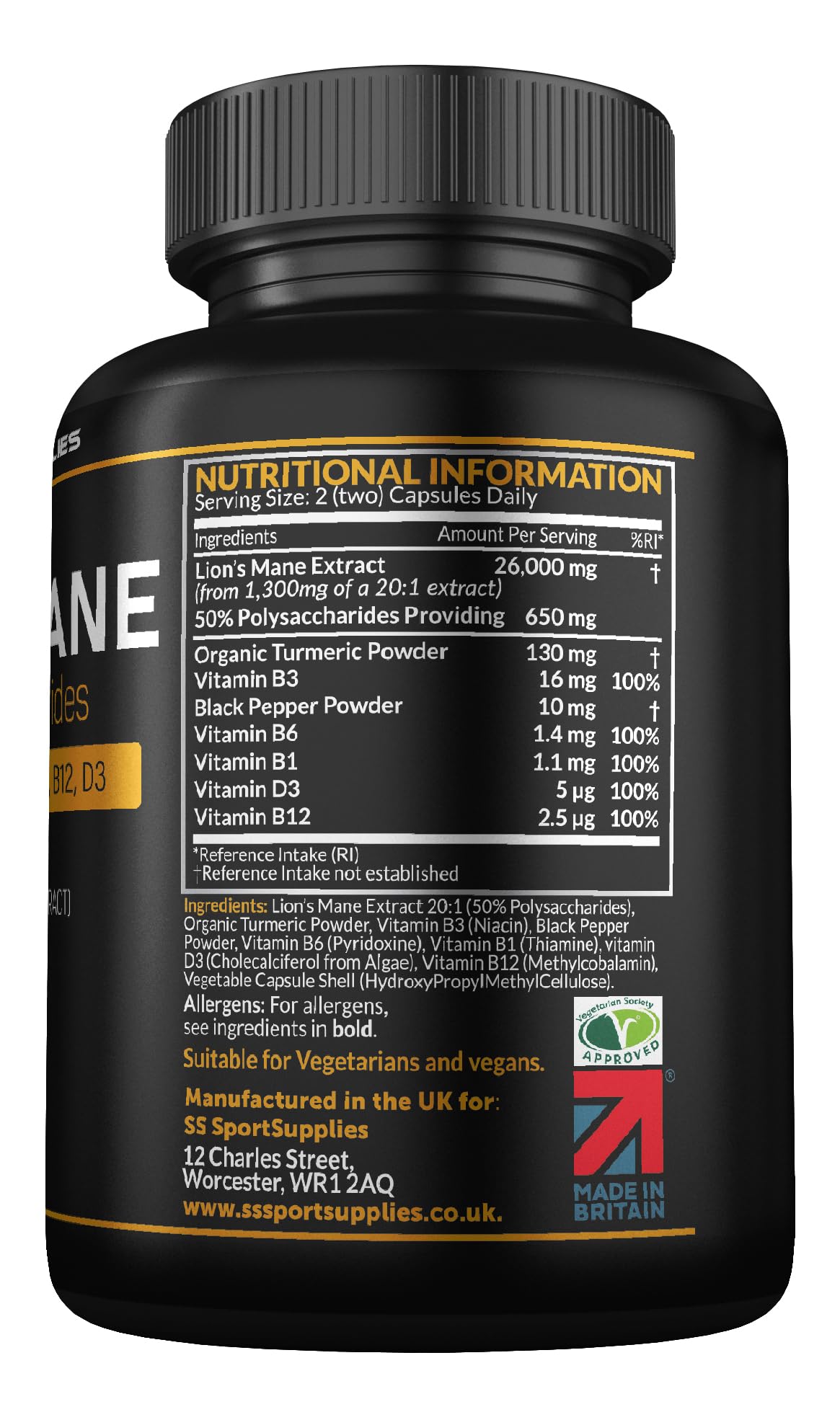 Lions Mane Supplement High Strength 26,000mg Plus 5 Vitamins SS Sport SuppliesBuy Supplements Australia