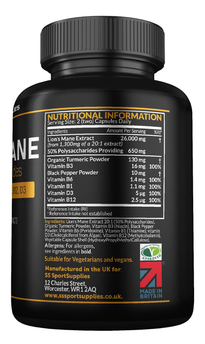 Lions Mane Supplement High Strength 26,000mg Plus 5 Vitamins SS Sport SuppliesBuy Supplements Australia