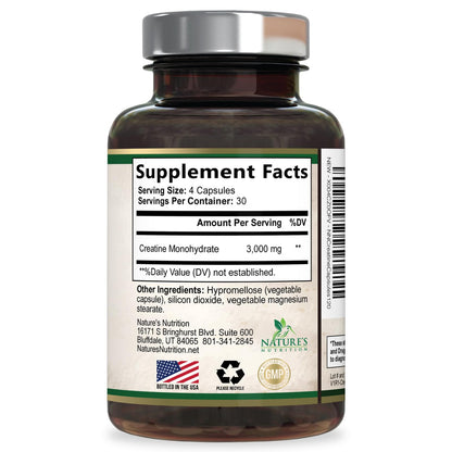 Creatine Monohydrate Capsules 3000mg Per Serving – Micronized Creatine Powder - Supports Lean Muscle, Strength, Energy, & Endurance - Nature's Supplement, Non-GMO, Bottled in USA - 120 Capsules Nature's NutritionBuy Supplements Australia