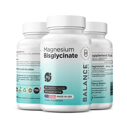 Magnesium Bisglycinate 200mg - High Absorption Chelated Magnesium Supplement - Gentle on Stomach, Non-GMO, Gluten-Free, Supports Sleep, Muscle Cramps & Positive Mood - 120 Vegan Capsules BalancebreensBuy Supplements Australia