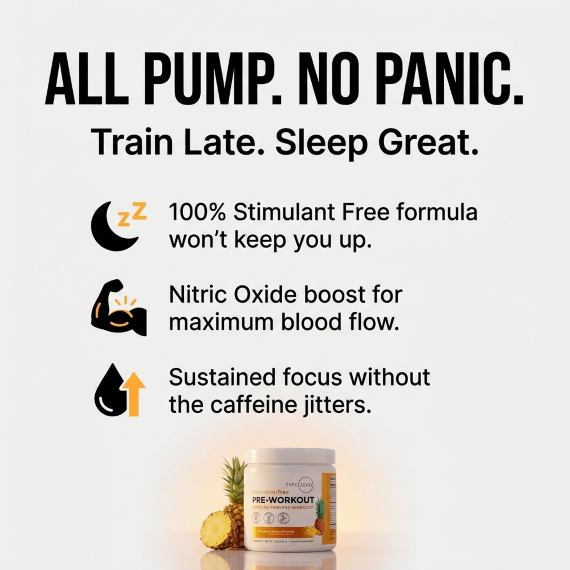 Type Zero Clean Stim Free Pre Workout Powder + Nitric Oxide Booster with L-Citrulline Malate, Arginine AKG, Beta Alanine - Caffeine & Stimulant Free - Pineapple Mango Flavor, 21 Servings Type ZeroBuy Supplements Australia