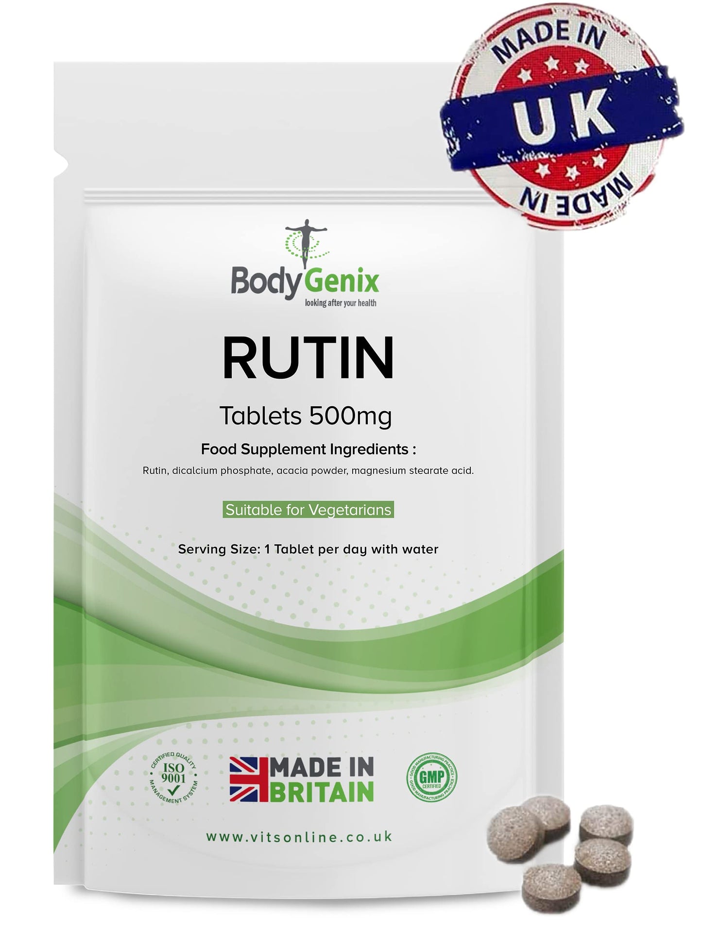 Bodygenix Rutin 500mg Tablets CAPILLARIES, VARICOSE Veins, Hemorrhoids Veg Friendly BodygenixBuy Supplements Australia