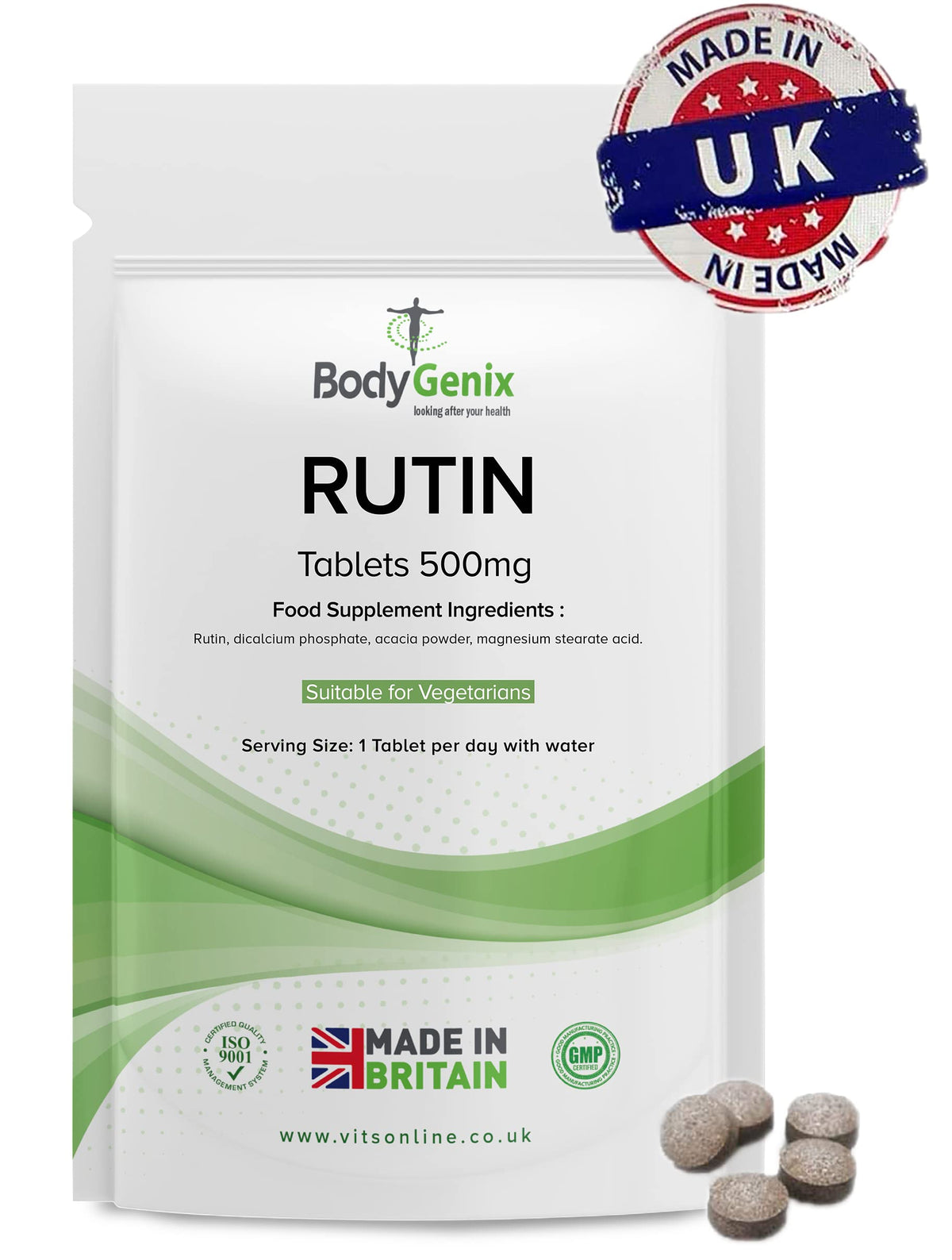 Bodygenix Rutin 500mg Tablets CAPILLARIES, VARICOSE Veins, Hemorrhoids Veg Friendly BodygenixBuy Supplements Australia