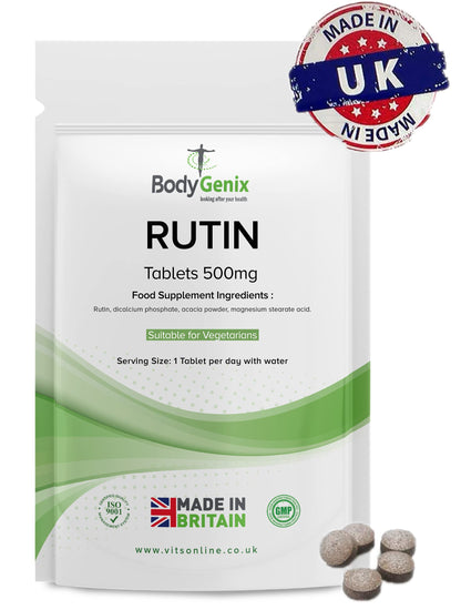 Bodygenix Rutin 500mg Tablets CAPILLARIES, VARICOSE Veins, Hemorrhoids Veg Friendly BodygenixBuy Supplements Australia