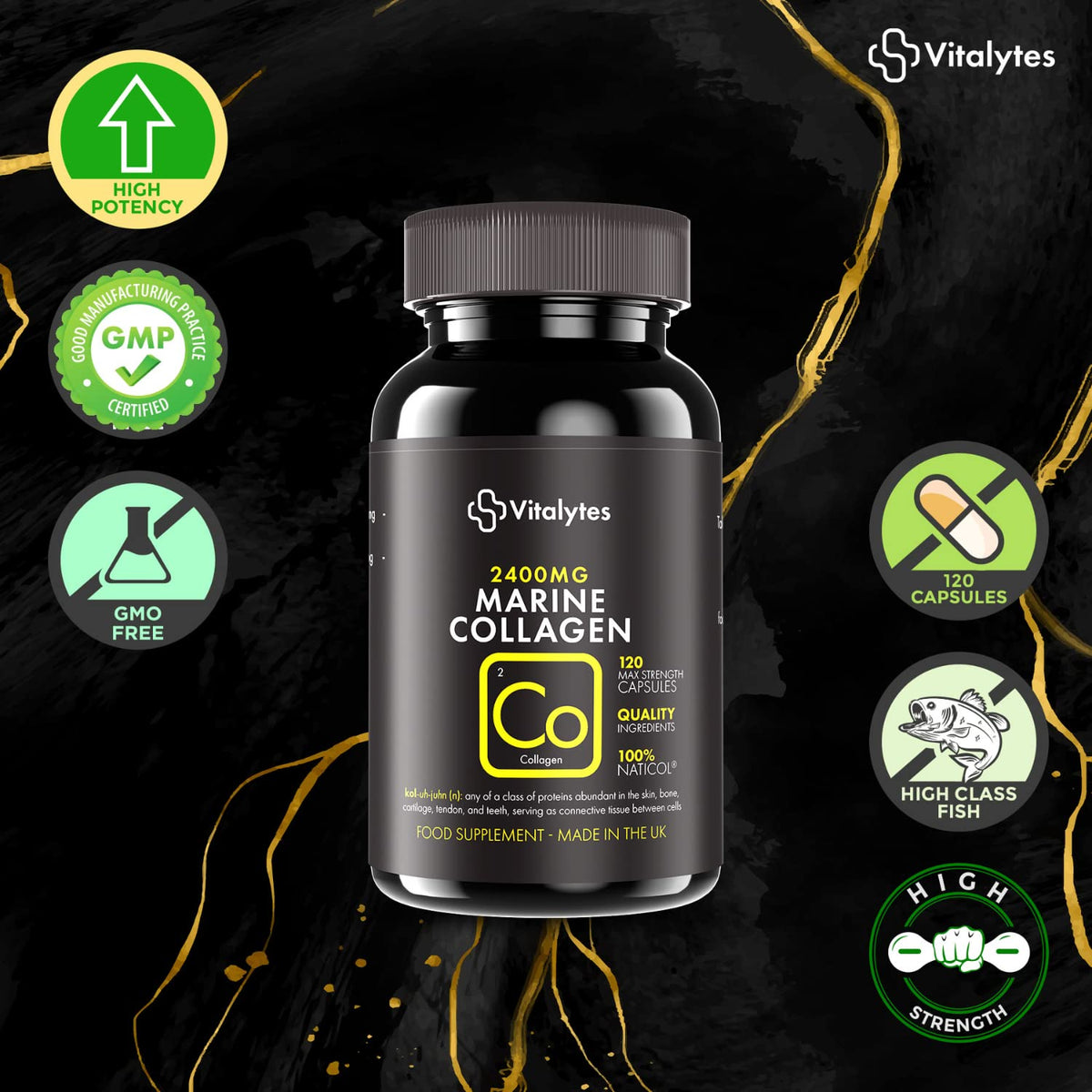 Vitalytes Marine Collagen Supplement 2400mg | 120 Marine Collagen Capsules Made in The UK VitalytesBuy Supplements Australia