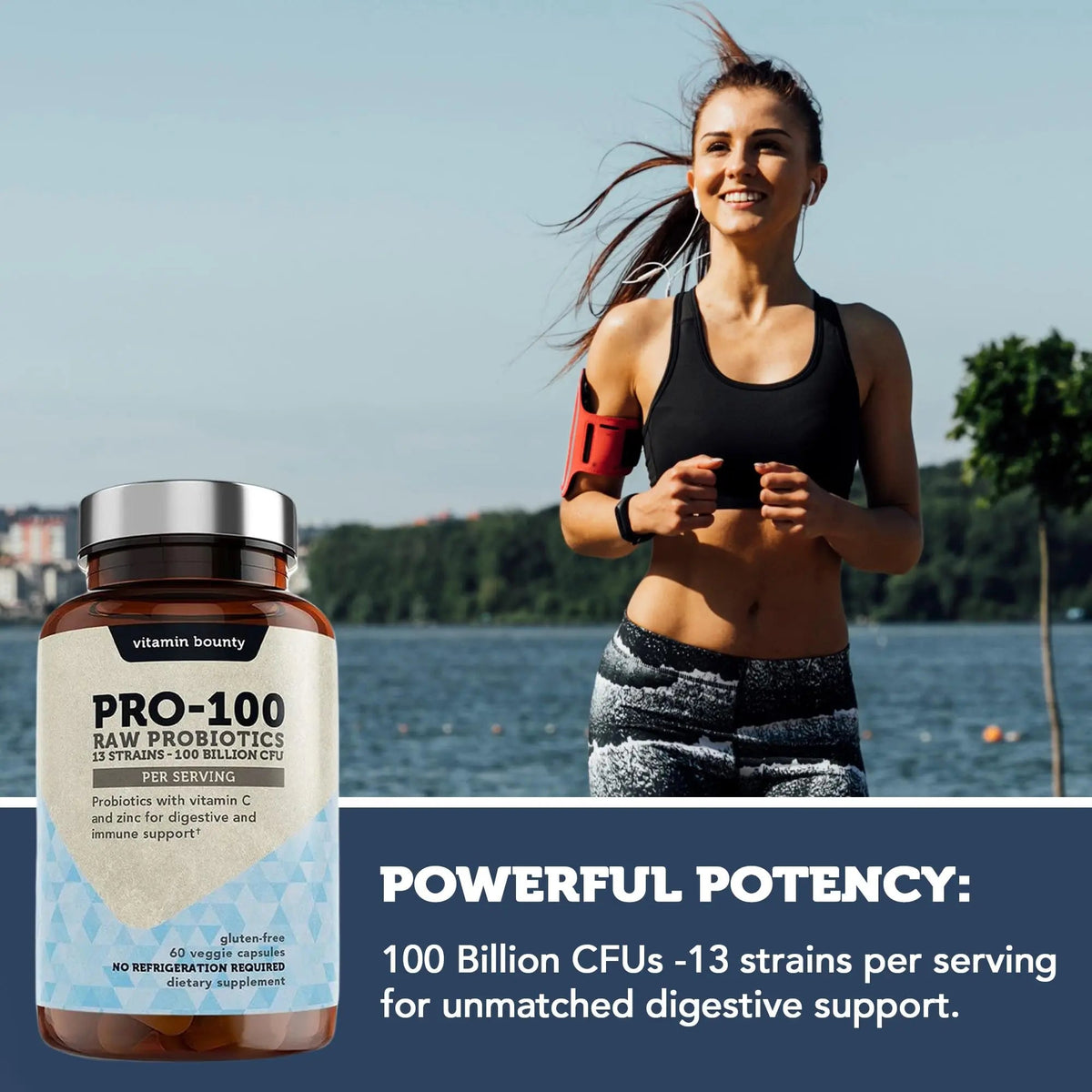 Vitamin Bounty Pro-100 Probiotic 100 Billion CFU - 13 Strains for Digestive Health & Immune Support - High Potency Probiotics for Women & Men - Delayed Release Capsules for Gut Health - 60 Count Vitamin BountyBuy Supplements Australia