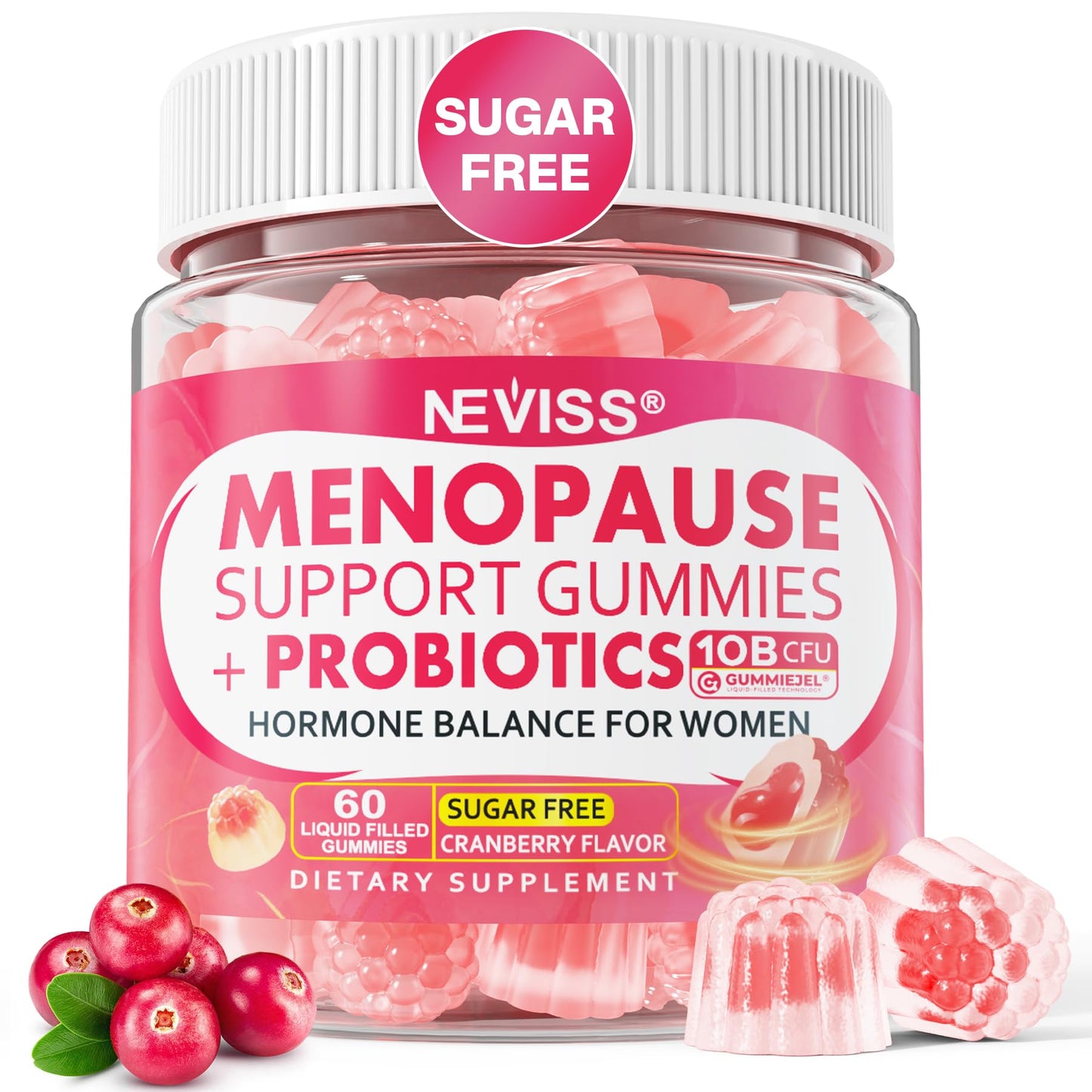 Sugar Free Menopause Supplement Gummies for Women, Menopause Probiotics (10 Billion CFU) Filled Gummy with Ashwagandha, Dong Quai & Black Cohosh for Hot Flashes, Night Sweats, Mood Swings, Gut Health NEVISSBuy Supplements Australia