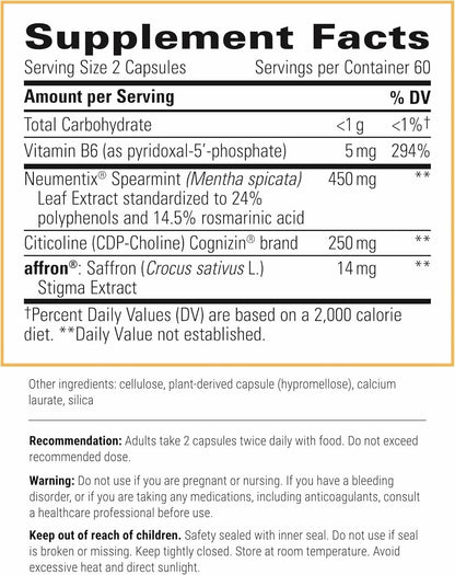 Integrative Therapeutics Neurologix - Brain Health Supplement* - Non-Stimulant Nootropic Supplement for Focus* - Memory Support* - Vegan, Gluten-Free & Dairy-Free - 120 Capsules (60 Servings) Integrative TherapeuticsBuy Supplements Australia