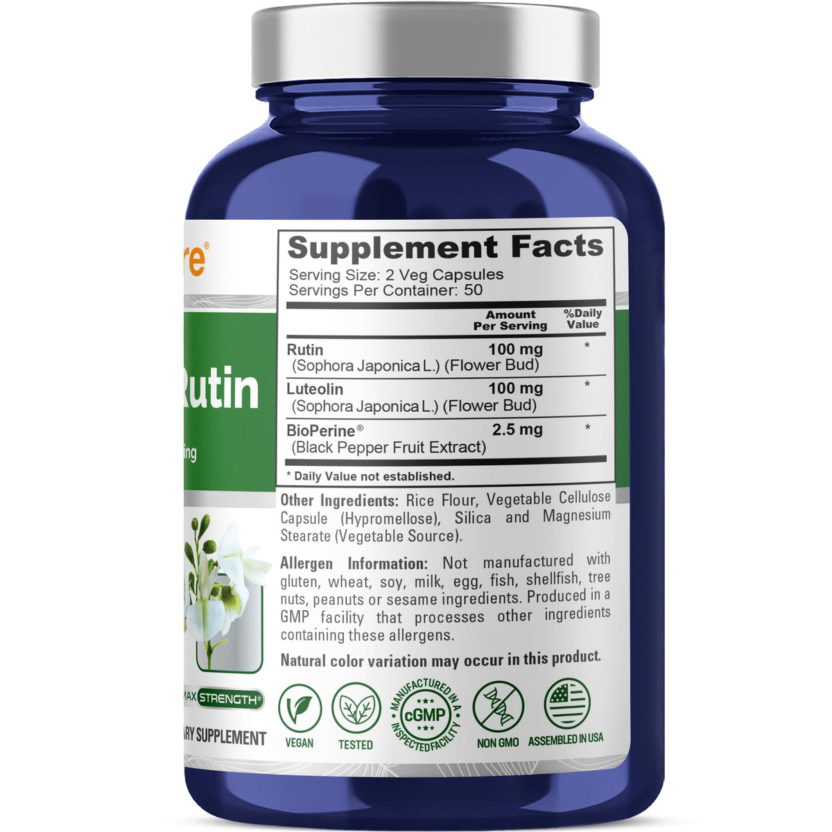 NusaPure Luteolin Complex with Rutin 200 mg | 100 Capsules | Vegetarian, Non-GMO & Vegan Flavonoid Formula NusaPureBuy Supplements Australia