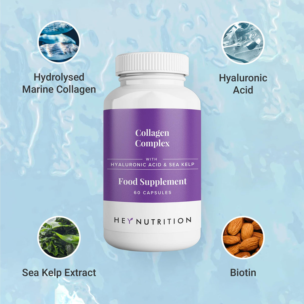 Hey Nutrition Collagen Complex Hyaluronic Acid & Sea Kelp Vitamin E, C, Biotin - Healthy Nails, Skin, Hair Hey NutritionBuy Supplements Australia